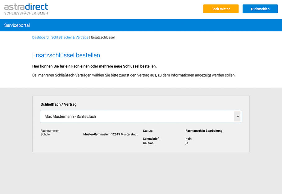 astradirect Schließfächer mit Schutzbrief Versicherung Ersatzschlüssel einfach Online bei astradirect Schließfächer beantragen