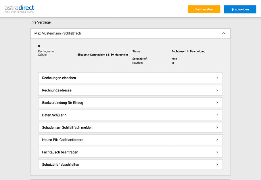 Schutzbrief Versicherung für astradirect Schließfächer Die Zugangsdaten können bei astradirect Schließfächer jederzeit Online geändert werden
